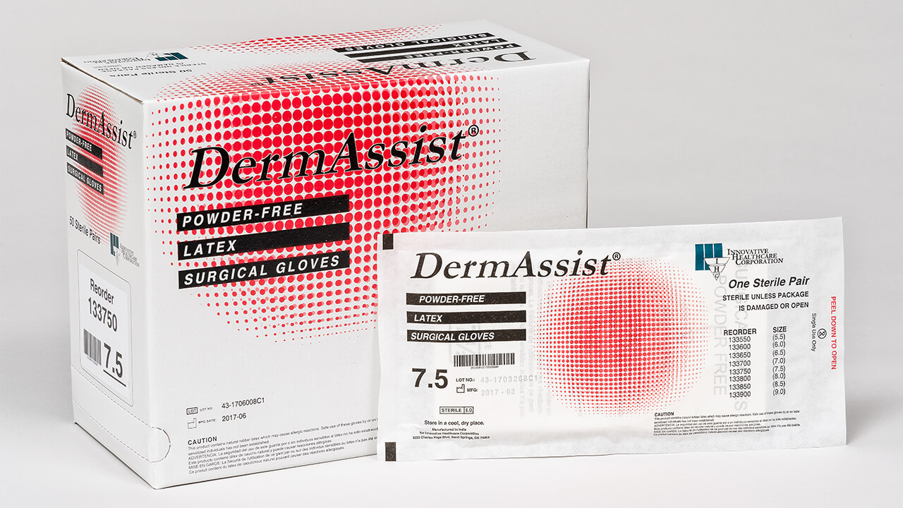 Gloves Surgical Glove DermAssist® Size 5.5 Sterile Latex Standard Cuff Length Textured Not Chemo approved (50PR/BX 4BX/CS) by Innovative Healthcare Corp., Inc.  ID 133550